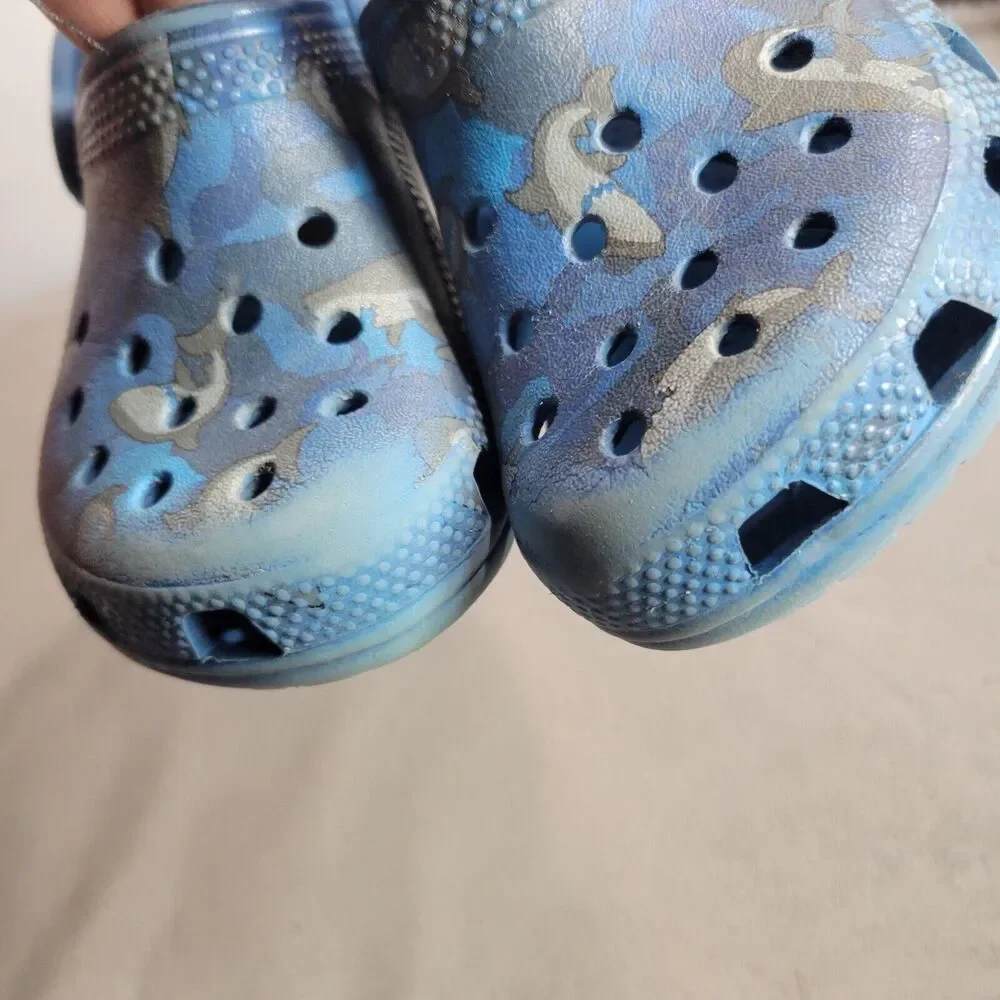 Kids Crocs C10 Blue Camo Slip-On‎ Shoes With Adjustable Strap
